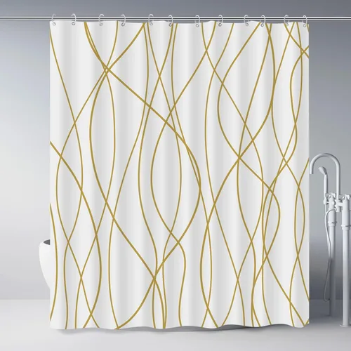 Miniatura 20 de Juego de cortinas de ducha azul egeo para baño con ganchos, cortinas de baño decorativas repelentes al agua y lavables con rayas blancas, 72 x 72