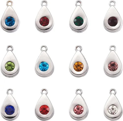 Miniatura 9 de Cheriswelry 48 piezas de 15 mm de abalorios de aleación de metal de color gris plateado, cristales de strass, dijes planos redondos, dijes de piedra