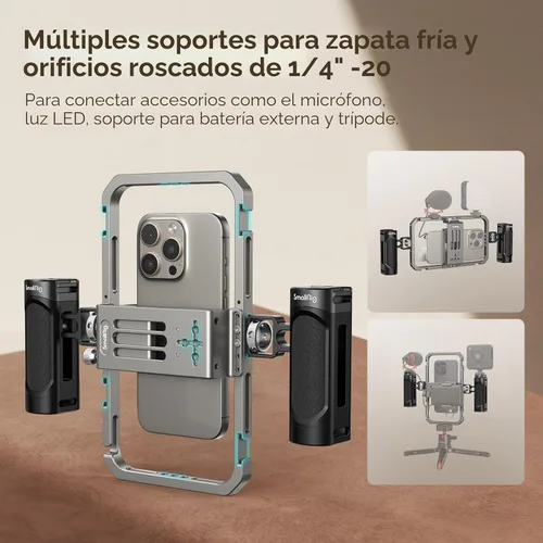 Miniatura 2 de SmallRig Jaula universal para teléfono, kit de aparejo de video para teléfono inteligente con asas, estabilizador de estuche de video
