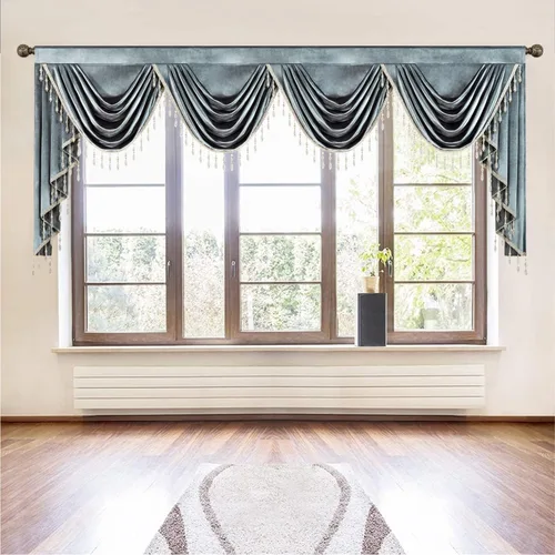 Miniatura 58 de VOGOL Cenefa de cortinas de terciopelo grueso para dormitorio, cenefas de cascada de lujo con aislamiento térmico dorado para sala de estar formal