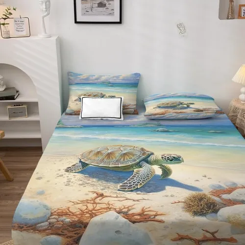 Miniatura 3 de Sábanas de tortuga marina tamaño Queen – Sábanas de microfibra suave con bolsillo profundo y patrón sin arrugas, 4 piezas