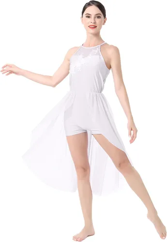 Miniatura 7 de Vestido de baile lírico para mujer, diseño de flor halter, disfraz de baile contemporáneo, vestido de ballet para adultos