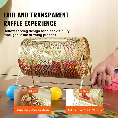 Miniatura 6 de VEVOR Girador de Boletos de Rifa – Tambor de Rifa de 12 x 8 Pulgadas para Sorteo Giratorio de Lotería, Caja Enrolladora de Boletos de Rifa Chapada