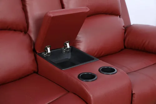 Miniatura 8 de GS28XX - Juego de sofá reclinable de 3 piezas, tapicería de cuero regenerado, manual con mesa desplegable y consola central (rojo, 3 piezas)