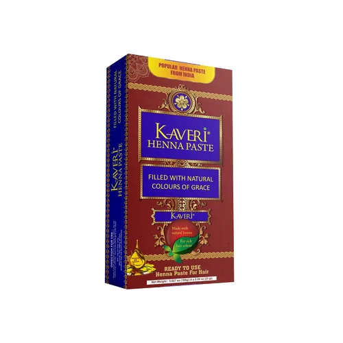 Kaveri Paquete de 4 tubos de cono de henna listos para usar, color marrón oscuro natural, color rojo, para mujeres, perfecto para con aceite de