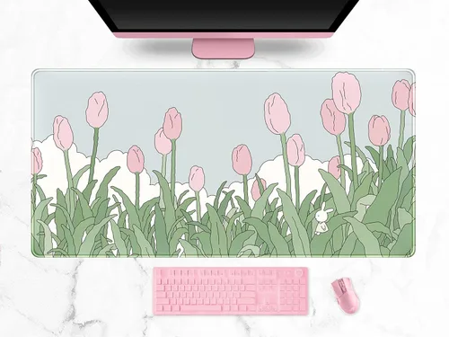 Miniatura 17 de Tapete de escritorio de bosque anime, lindo tapete de mouse verde, tapete de escritorio completo Kawaii estético XXL para juegos Mousemat XL