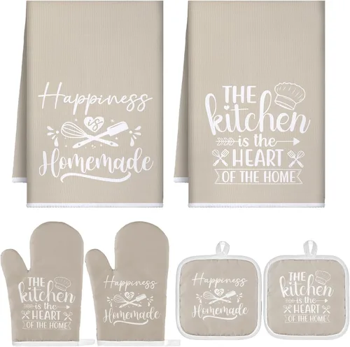 Miniatura 27 de Sratte Juego de 6 Piezas de Accesorios de Decoración de Cocina Estilo Granja Toallas Agarraderas Manoplas de Horno Juego de 2 Paños de Cocina 2 Negro