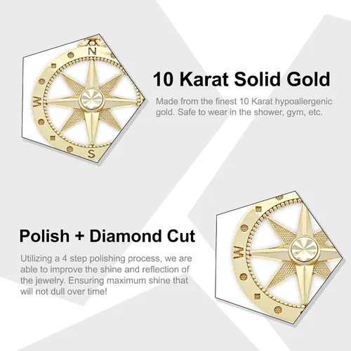 Miniatura 2 de Charm America - Charm de brújula de oro - Oro macizo de 10 quilates, Oro macizo de 10 quilates, No es una piedra preciosa