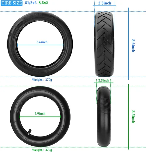 Miniatura 4 de Tubo de neumático de scooter de 8.5 pulgadas, ruedas de repuesto de scooter eléctrico de 8 1/2 x 2 y tubo interior, 50/75-6.1 compatible con Xiaomi