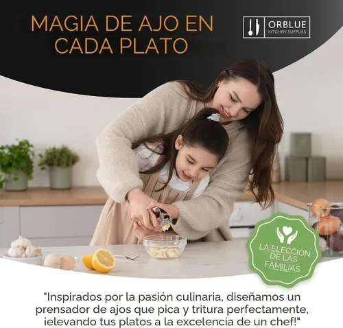 Miniatura 9 de Orblue - Prensa de ajo de acero inoxidable - Juego de picadora, trituradora y pelador de ajo de grado profesional premium - Fácil de limpiar, apto