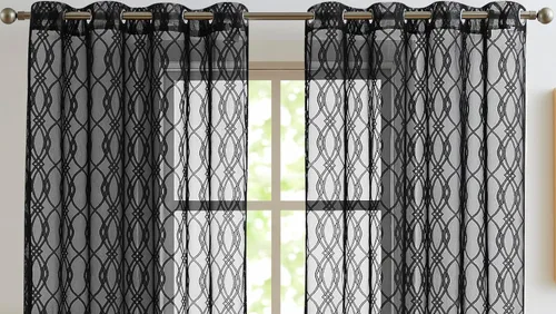 Miniatura 4 de Warm Home Designs Cortinas modernas para sala de estar o dormitorio. Cortinas negras transparentes de 84 pulgadas de largo con diseño geométrico