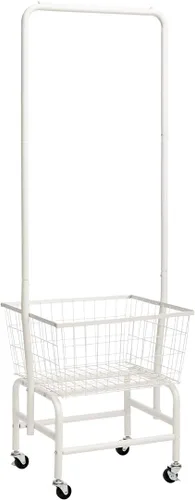 Miniatura 11 de ALIMORDEN Carro de lavandería con estante para ropa, carrito de lavandería rodante con estante de almacenamiento de alambre, Negro