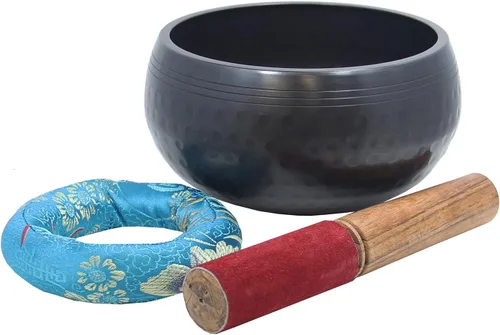 Miniatura 2 de DharmaObjects Juego de mazo tibetano de 5.5 pulgadas con cojín de cuenco de canto martillado a mano oscura