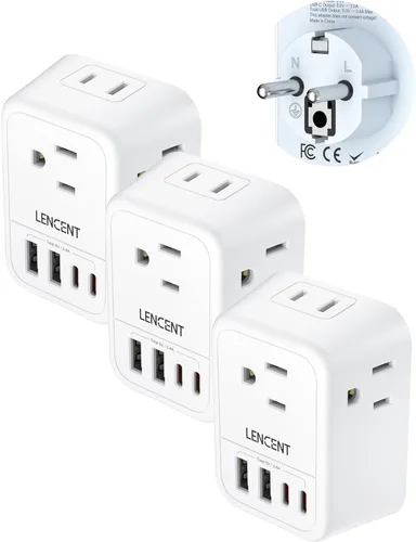 Miniatura 11 de LENCENT Paquete de 2 Adaptadores de Enchufe de Viaje Europeos, Adaptador de Enchufe Plegable de Estados Unidos a Europa con 4 Tomas, Adaptador
