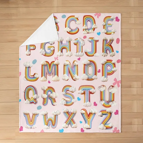 Miniatura 5 de Erosebridal Rainbow English Alphabet Fleece Throw Blanket 40"x50" - Ultra-Soft for Couch Sofa Bed,Cartoon Letters Flannel Blanket,Love Hearts Fuzzy