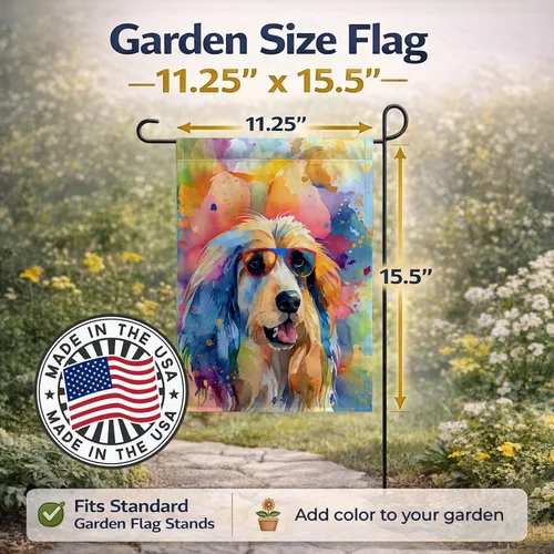 Miniatura 3 de Caroline's Treasures DAC2448GF - Bandera de jardín con diseño de perro afgano hippie Dawg, bandera decorativa para patio exterior, patio, obras