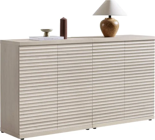 Miniatura 12 de SICOTAS Gabinete Buffet con Almacenamiento Aparador de Acento Credenza Moderna con Puertas y Estantes Consola de Medios Acanalada Mesa de Bar