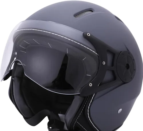Miniatura 2 de Harssidanzar Casco de motocicleta con visera única, cara abierta, motocicleta, scooter, ciclomotor, casco crucero, aprobado por DOT, para hombres