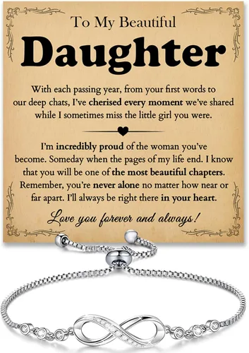 Miniatura 8 de Pulsera Para Mi Hija, Pulsera Corazón Infinito Para Hija De Mamá, Regalo De Joyería Para Hija De Mamá O Papá Con Tarjeta De Mensaje Y Caja Con