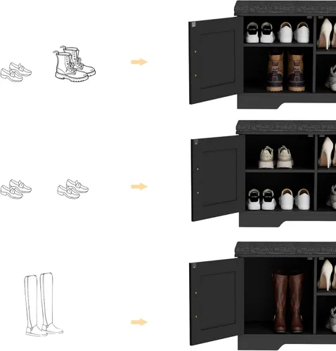 Miniatura 5 de HOMSHO Banca de almacenamiento de 2 niveles, banca para zapatos de 70 cm de ancho con cojín de asiento acolchado, banca de entrada con 2 puertas