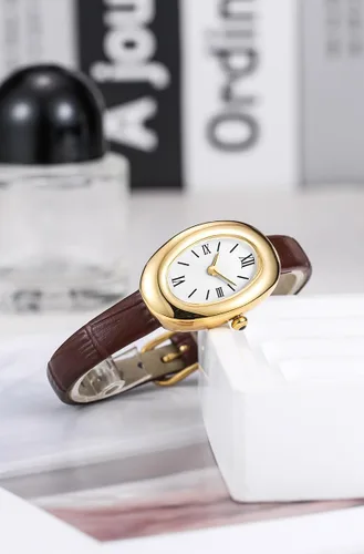 Miniatura 2 de MASTOP Reloj de pulsera para mujer, elegante reloj de pulsera con esfera ovalada de 0.945 in, reloj de pulsera de cuarzo estilo joyería de oro