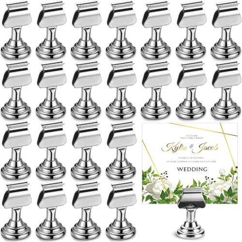 Miniatura 11 de Kathfly 12 soportes para números de mesa de boda de 1.7 pulgadas, de metal, color negro, mini tarjetero, soporte para letreros de mesa con clip