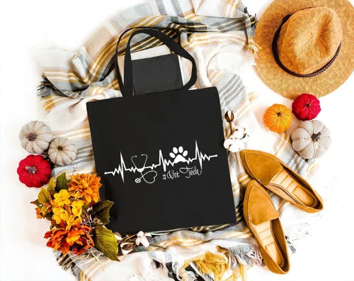 Miniatura 3 de Vet Tech - Bolsa de lona para mujer, estética, medicina veterinaria, reutilizable, bolsa de compras para el hombro, regalo divertido Negro