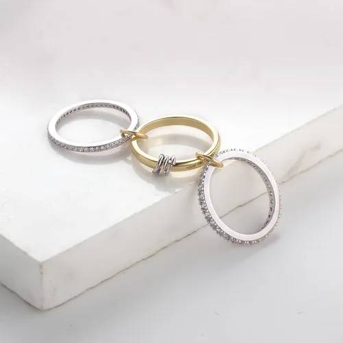 Miniatura 4 de Anillos apilables para mujer, chapados en oro de 18 quilates, juego de 3 anillos con circonita cúbica, juego de anillos plateados y dorados