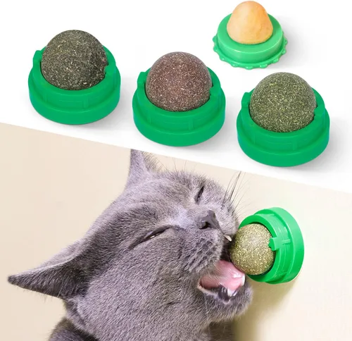 Potaroma Pelotas de juguetes de hierba gatera, 4 unidades, bola energética extra para gatos, juguetes comestibles de vid plateada para gatos lamen,