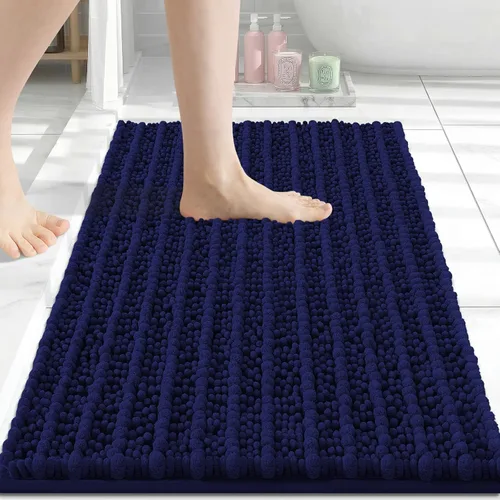 Arotive - Alfombra de baño de lujo de chenilla, extra suave, gruesa, absorbente, esponjosa, antideslizante, se puede lavar y secar a máquina, Azul