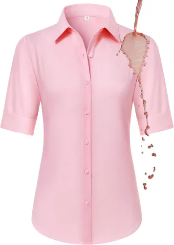 Miniatura 15 de Camisas con botones para mujer, ajustadas, de manga corta, con cuello, sin arrugas