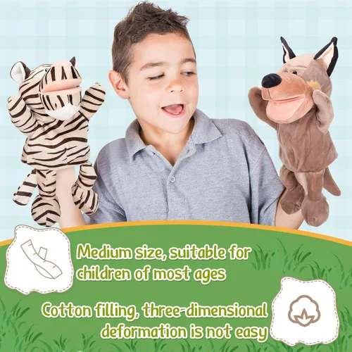 Miniatura 3 de Wettarn 10 piezas de marionetas de animales de mano de 12 pulgadas de felpa suave, diseño de león, orangután, jirafa, tigre, cerdo, elefante
