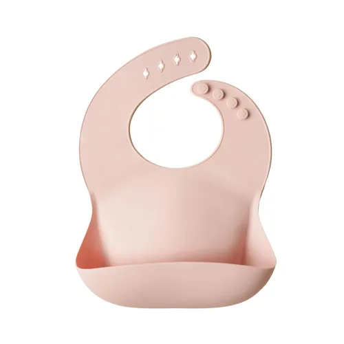 Mushie - Babero de silicón para bebé, ajustable y resistente al agua (rosado)