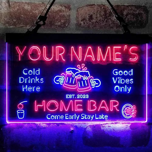 Miniatura 2 de ADVPRO personalizado: tu nombre, tu bar personalizado, año de fundación, cerveza, letrero de luz LED de neón de dos colores, azul y rojo, de 16 x 12