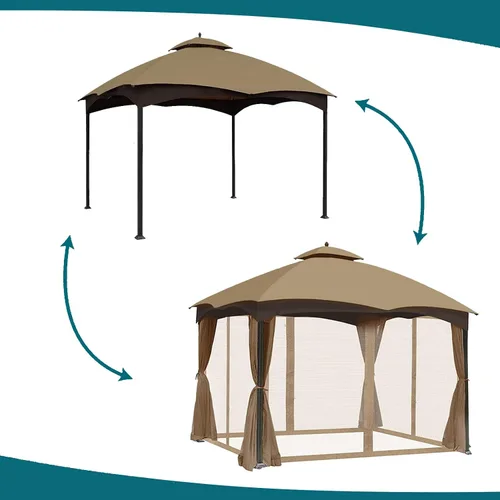 Miniatura 8 de Wonwon Gazebo Mosquitera de Repuesto Universal para Exteriores Toldo de 4 Paneles de Paredes de Malla con Cremallera para Gazebo de 10' x 10