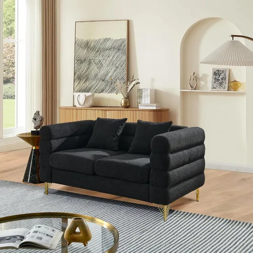 Miniatura 16 de mikibama Juego de sofá Teddy de lujo para sala de estar, muebles de decoración moderna, sofá seccional, sofá de 3 plazas y loveseat con 5 almohadas