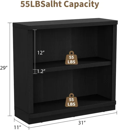 Miniatura 3 de Rresyet Estantería de 2 niveles, estante para libros de 31 pulgadas de alto, estantes de 29 pulgadas de ancho, estantería de madera para oficina