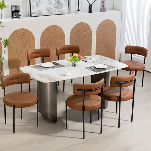 Miniatura 13 de AVAWING Juego de 6 sillas de comedor de piel sintética negra, modernas sillas de cocina tapizadas con patas de metal y respaldo curvo, sillas