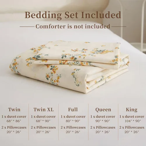 Miniatura 5 de EAVD - Juego de funda de edredón floral amarillo, tamaño Queen, de algodón, reversible, con estampado de jardín, floral, estético, 1 funda