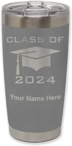 Miniatura 33 de LaserGram Vaso aislado al vacío de 20 onzas, grado de tapa clase de 2024, 2025, 2026, 2027, 2028, grabado personalizado incluido (negro)