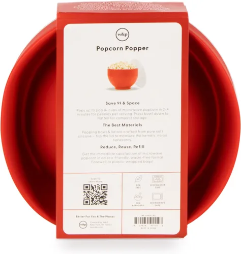 Miniatura 4 de W&P Fabricante de Palomitas de Microondas de Silicona Rojo Tazón Plegable con Medición Integrada, Sin BPA, Ecológico, Sin Desperdicio, 9.3 Tazas