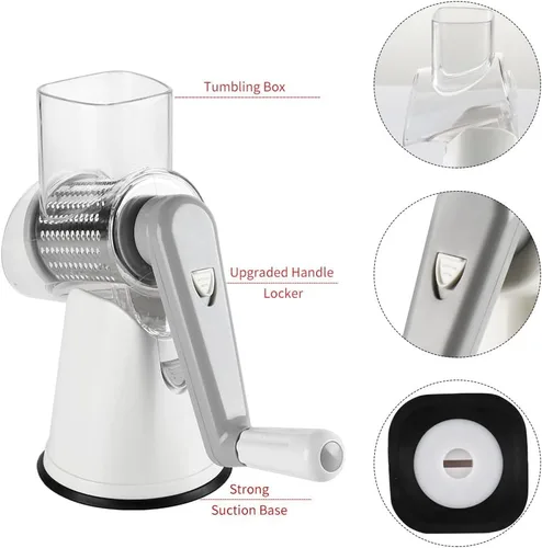 Miniatura 6 de Cambom Rallador de Queso Rotativo Rallador de Queso Manual con Manivela para Queso Fresco, Verduras, Nueces, Base de Succión Antideslizante, Cepillo