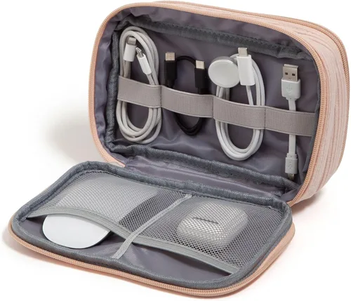 U Brands Organizador de artículos electrónicos de viaje de pana con doble cremallera, funda de transporte técnica, bolsa de viaje portátil,