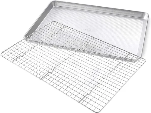 Miniatura 3 de Utensilio para horno lámina cuadrante USA Pan, lámina para hornear y juego de rejilla para enfriamiento antiadherente, metálico , set hojas/estante