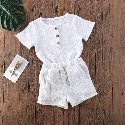 Miniatura 47 de fhutpw Conjunto de 2 piezas de ropa de verano para bebés, camiseta de manga corta, cintura elástica, pantalones cortos para niños pequeños