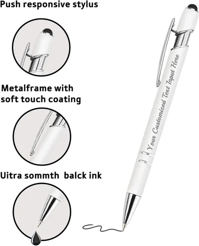 Miniatura 4 de Bolígrafo personalizado, 50 bolígrafos personalizados, grabado a granel con logotipo de nombre, lápiz digital de tinta negra suave con toque