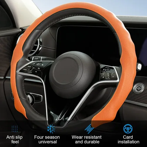 Miniatura 4 de Funda para Volante de Automóvil, Cuero Nappa de 15 Pulgadas Antideslizante y Ultra-Delgada, Protector de Volante de Vehículo 5D, Accesorios Naranja