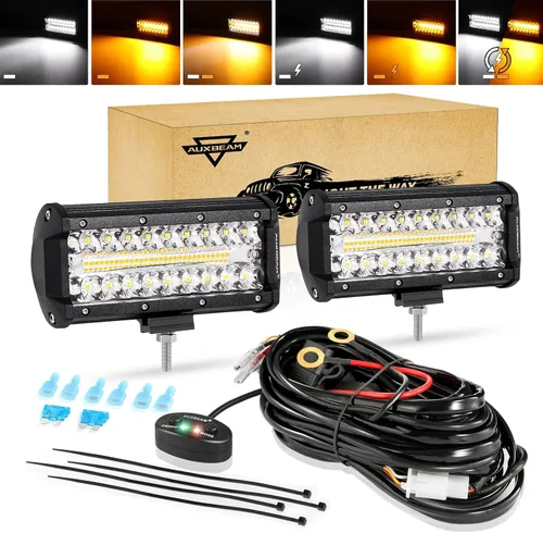 Miniatura 14 de Auxbeam Barra de luz LED de 3 pulgadas, 72 W, color ámbar/blanco, luces de conducción todoterreno para camión, SUV, barco, 4x4, Jeep Wrangler