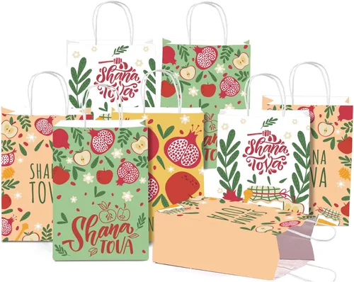 DoneJPee 16 bolsas de regalo de Rosh Hashanah, bolsas de regalo de Año Nuevo judío Shana Tova, decoraciones de fiesta de Rosh Hashanah y suministros