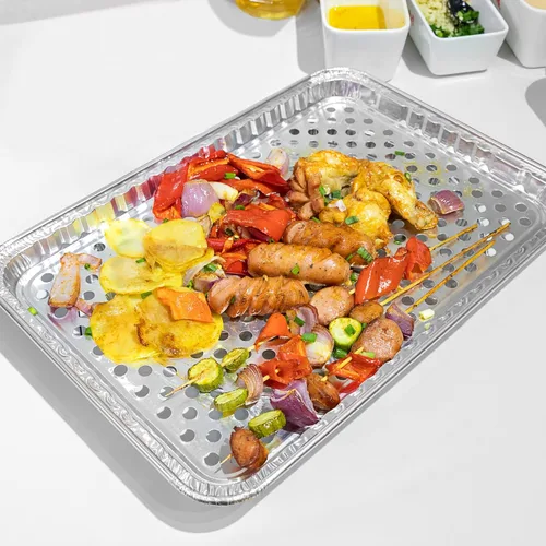 Miniatura 5 de Paquete de 15 bandejas desechables de papel de aluminio para parrilla, forros de rejilla para parrilla, accesorios para parrilla de barbacoa